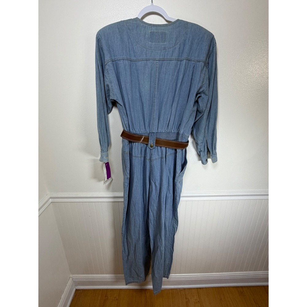 Liz‎ Claiborne Vintage Denim Jumpsuit Light Wash Cotton Belted NWT Size 14 - Picture 6 of 12
